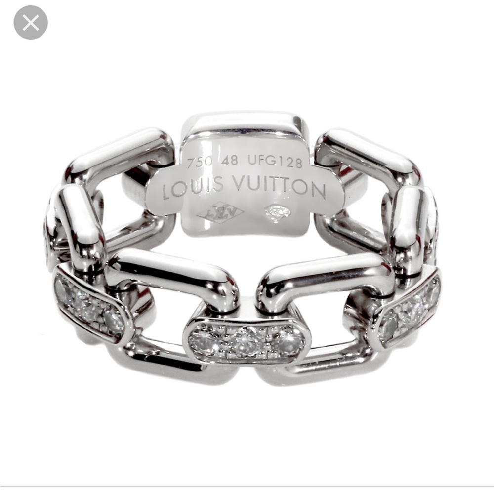 Louis Vuitton White Gold Chain-Link Ring with Diamonds